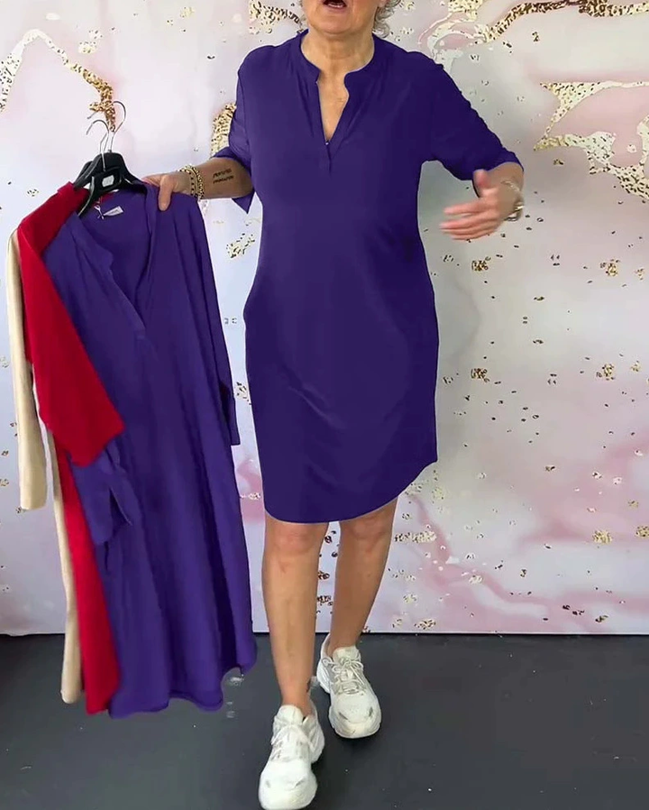 Velin™ | Robe Unie à Col en V pour une Élégance Intemporelle