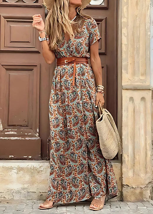 Rommy™ | Robe Longue Bohème à Taille Froncée et Effet Sculptant