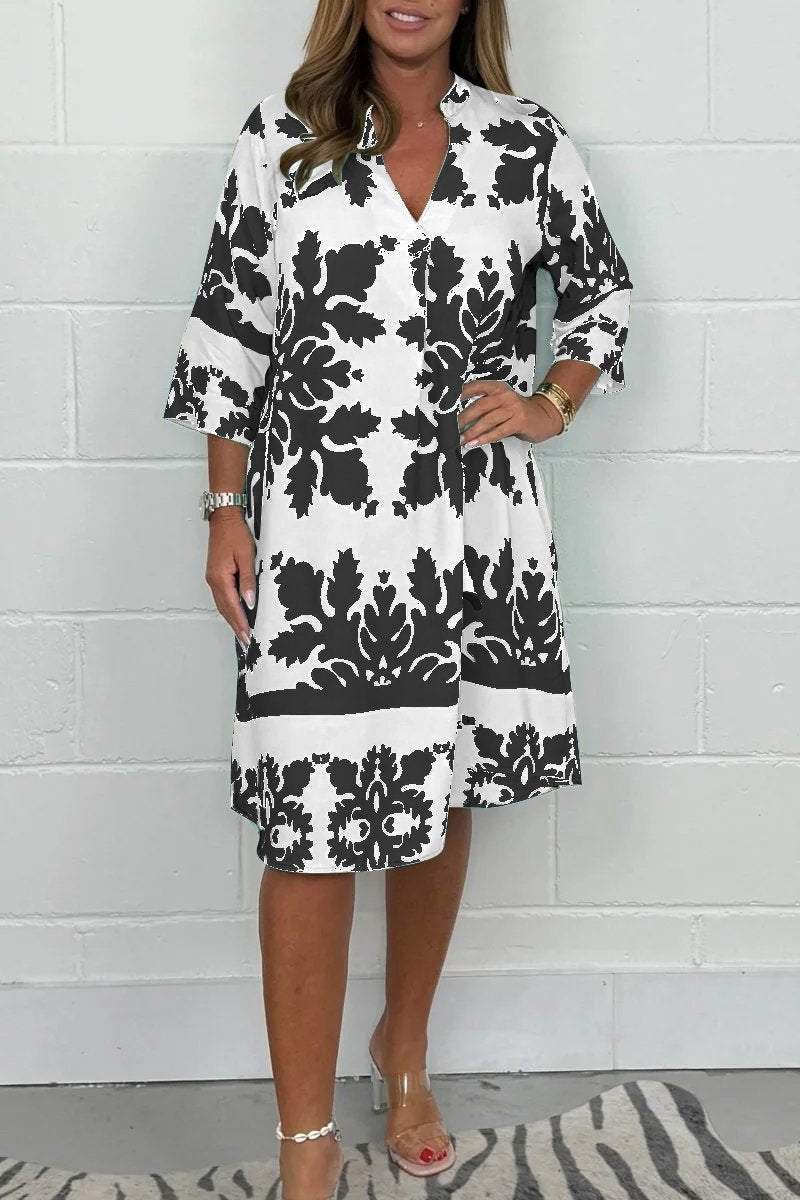 Teyra™ | Élégante Robe de Printemps avec Décolleté en V et Manches Longues