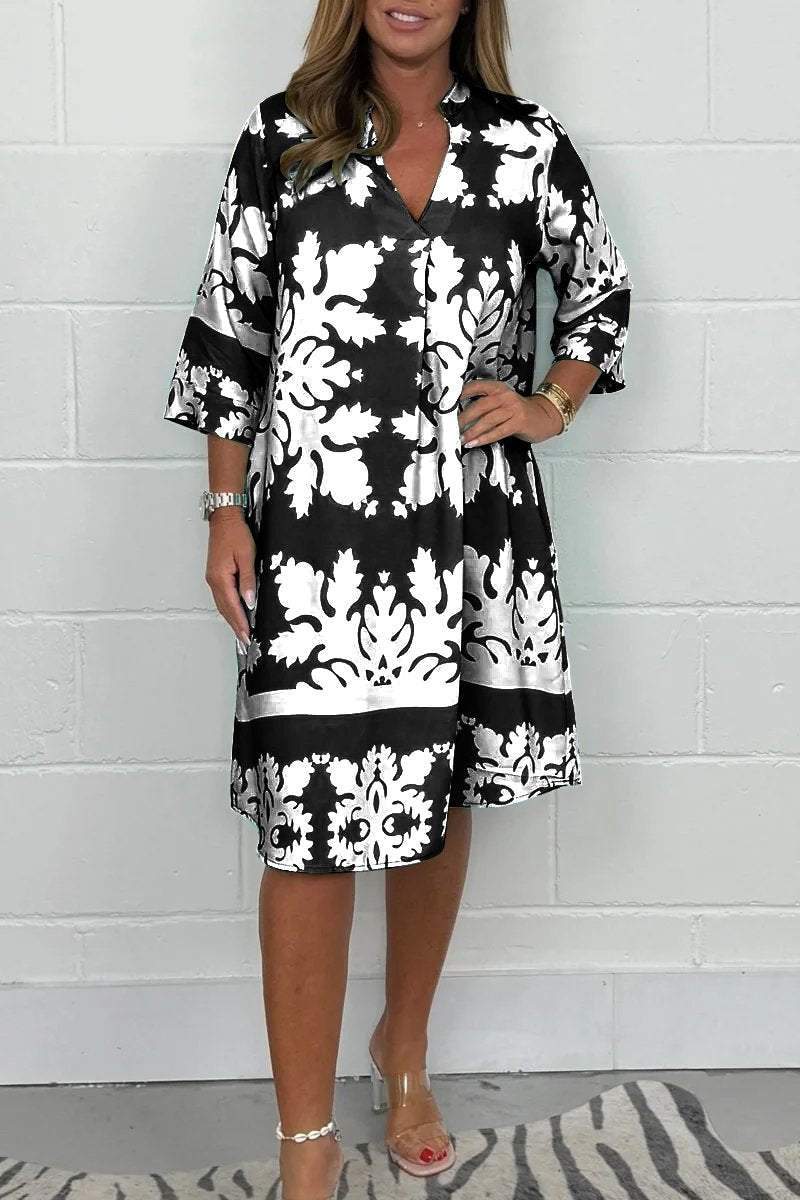 Teyra™ | Élégante Robe de Printemps avec Décolleté en V et Manches Longues