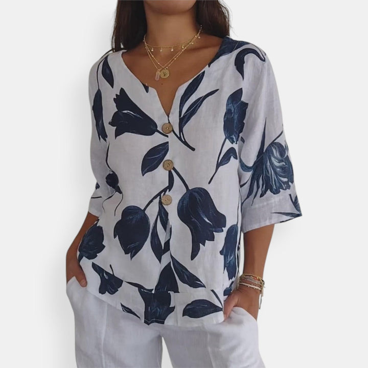 Liva™ | Élégante Blouse Florale à Boutons