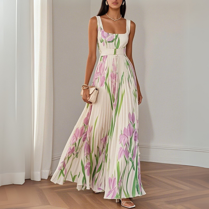 Lisia™ | Robe Longue Plissée Florale Élégante
