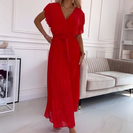 Amélie™ | Robe Plissée Fluide à Col V Élégante et Polyvalente