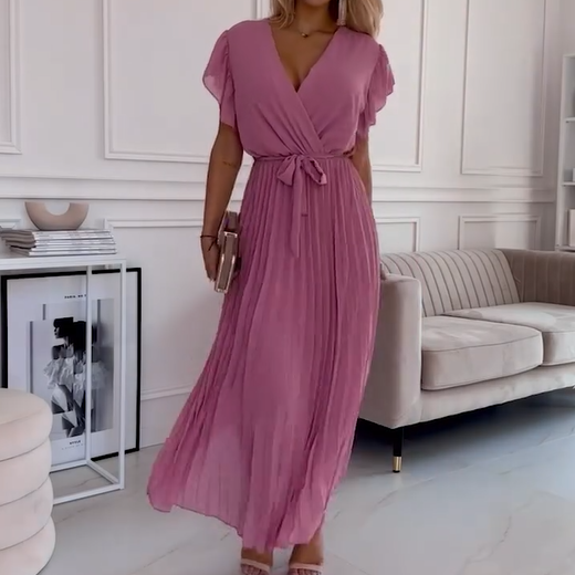 Amélie™ | Robe Plissée Fluide à Col V Élégante et Polyvalente