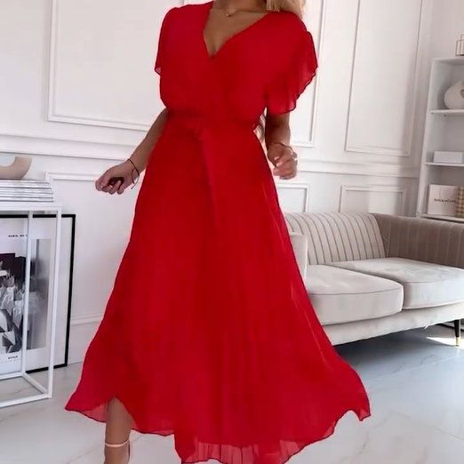 Amélie™ | Robe Plissée Fluide à Col V Élégante et Polyvalente