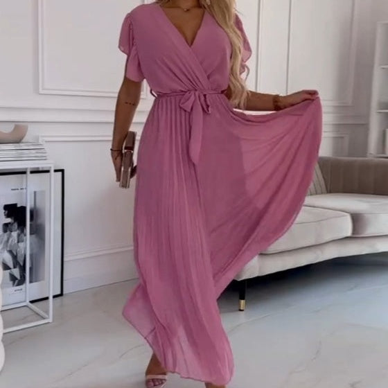 Amélie™ | Robe Plissée Fluide à Col V Élégante et Polyvalente