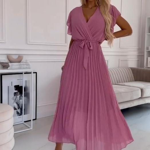 Amélie™ | Robe Plissée Fluide à Col V Élégante et Polyvalente