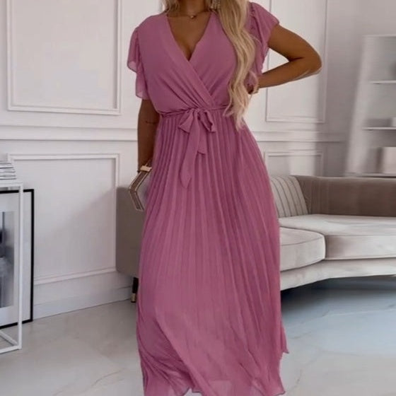 Amélie™ | Robe Plissée Fluide à Col V Élégante et Polyvalente