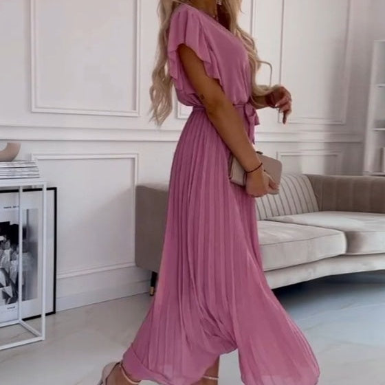 Amélie™ | Robe Plissée Fluide à Col V Élégante et Polyvalente