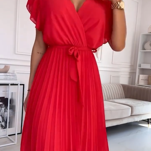 Amélie™ | Robe Plissée Fluide à Col V Élégante et Polyvalente