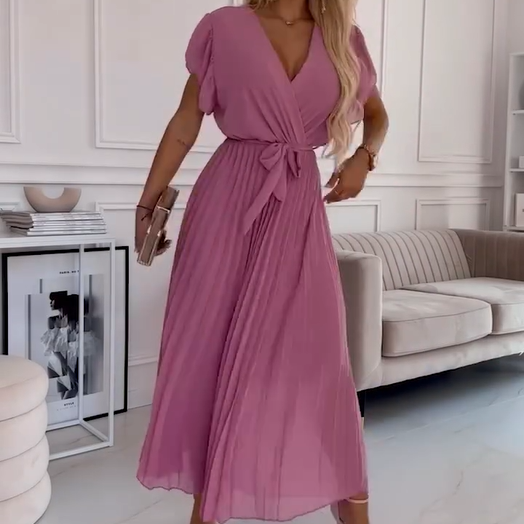 Amélie™ | Robe Plissée Fluide à Col V Élégante et Polyvalente